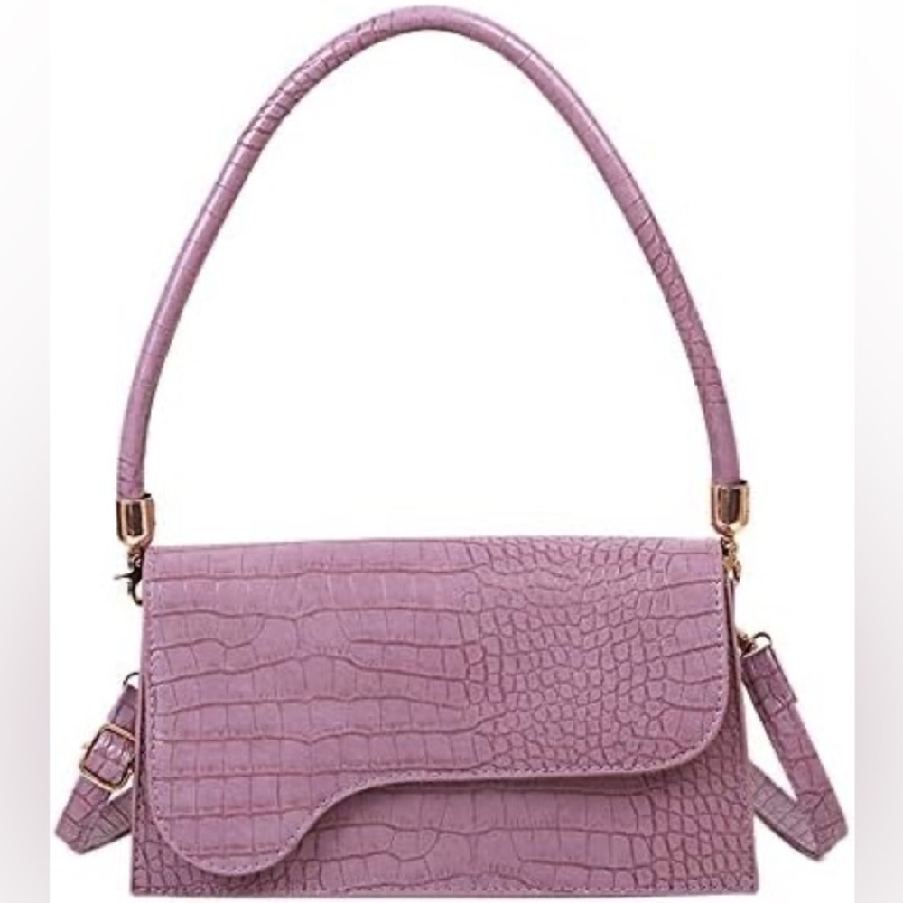 AMHDV Crocodile Pattern Small Crossbody Shoulder Satchel Handbag in Purple
